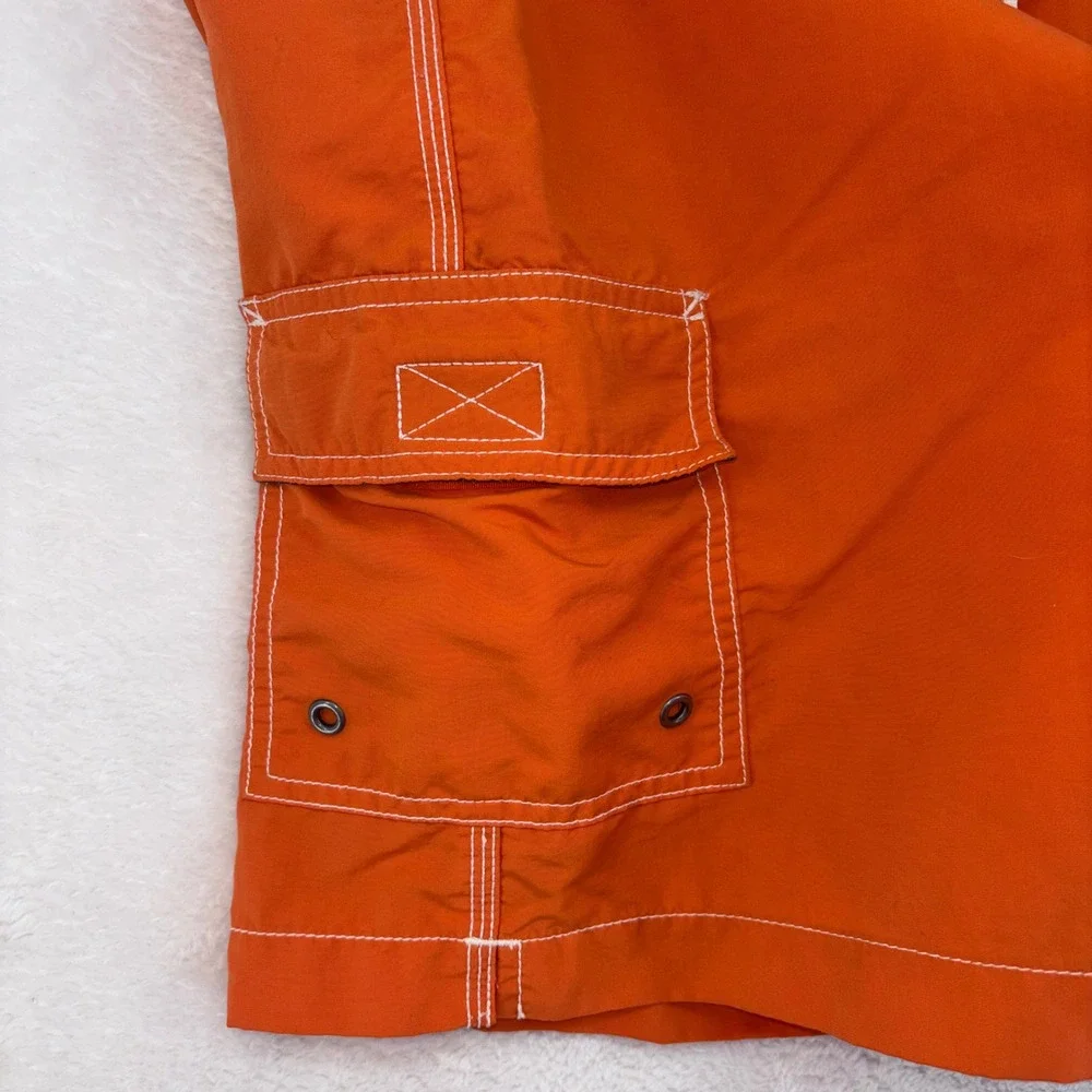 Polo Ralph Lauren Mens Orange Board Shorts Cargo Swim Trunks Size L Pony Logo